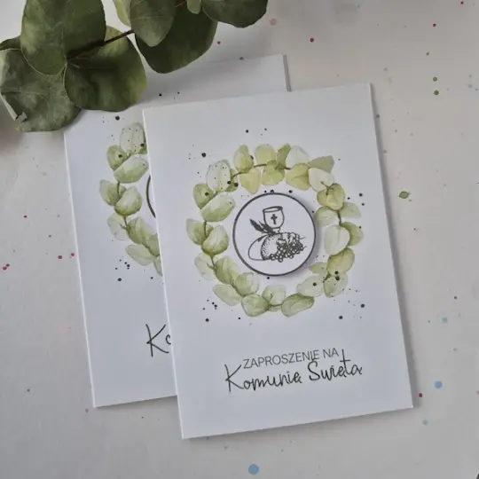 Kommunion Einladungskarte, handillustrierte Karte mit Hostie- Motiv