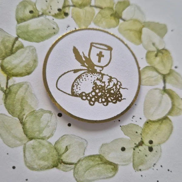 Kommunion Einladungskarte, handillustrierte Karte mit Hostie- Motiv