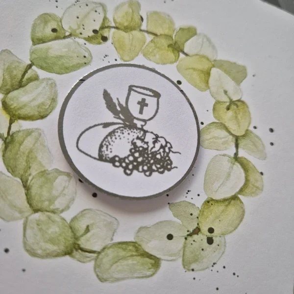 Kommunion Einladungskarte, handillustrierte Karte mit Hostie- Motiv