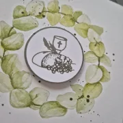 Kommunion Einladungskarte, handillustrierte Karte mit Hostie- Motiv